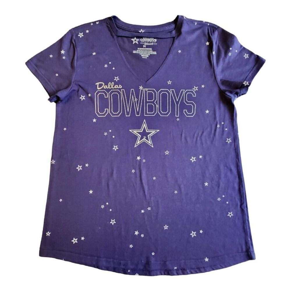 NWOT Women's‎ Dallas Cowboys Shirt Medium Blue White Stars V-Neck NFL Football